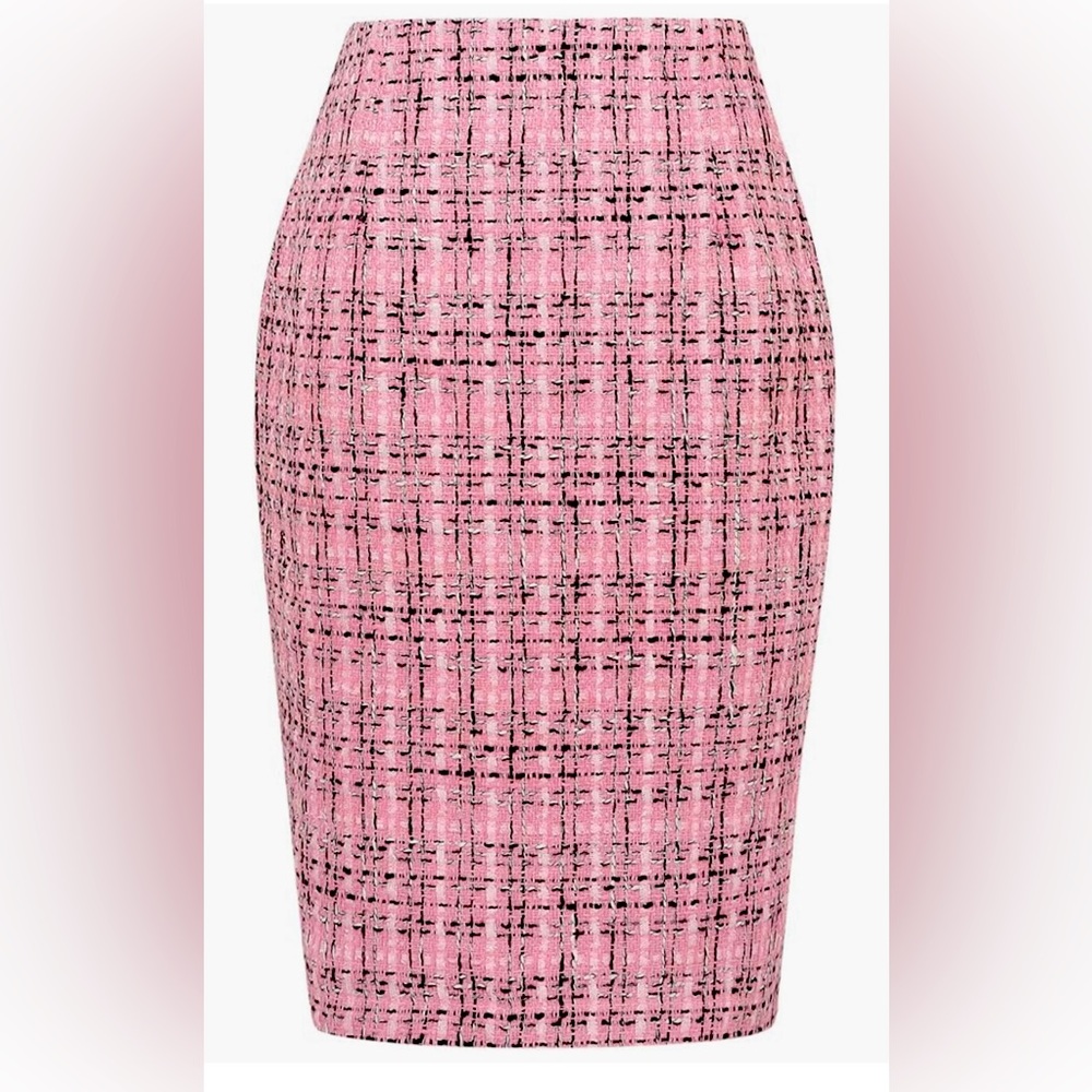 Pink Tweed High Waist Pencil Skirt